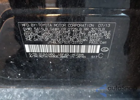 2013 Lexus Ls 460 from USA, damaged, VIN JTHBL5EF5D5123732